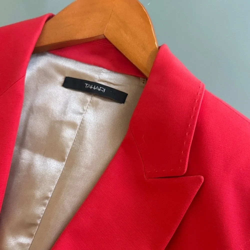 Tahari Red Blazer Tailored Cotton Blend Jacket Career Statement Blazer